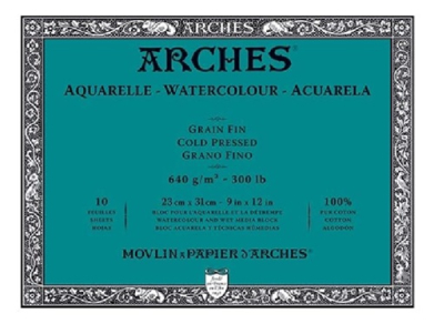 Arches Watercolor Cold Press Block 9"x12"- (10 Sheets, 300lb)..