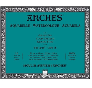 Arches Watercolor Cold Press Block 12"x16"- (10 Sheets, 300lb)