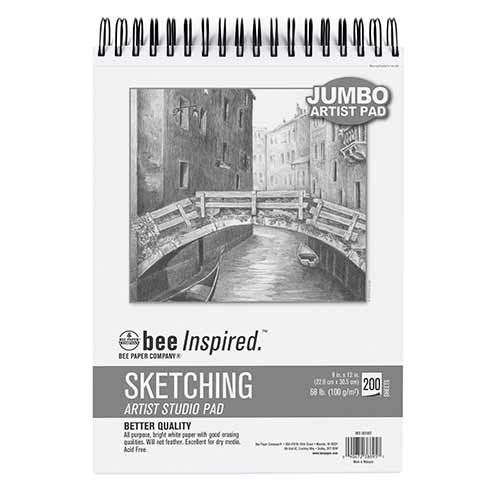 Bee Inspired Artist Jumbo Sketching Pad 9″x12″ 68lbs, 200 sheets, Top  Spiral Bound BEE-90106T-912 - Quality Art, Inc. School and Fine Art Supplies