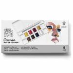 Winsor & Newton Cotman Watercolor Pocket Set- Portrait Travel Brush & 8 Half Pans