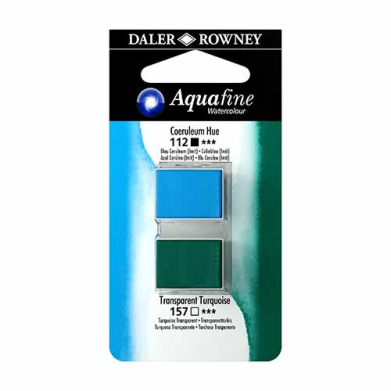 Aquafine 2 pack Watercolor Half Pans with Paint- Coeruleum Hue / Transparent Turquoise