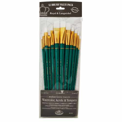 Royal Langnickel White Taklon Acrylic And Oil Brush Value Pack - 12pc
