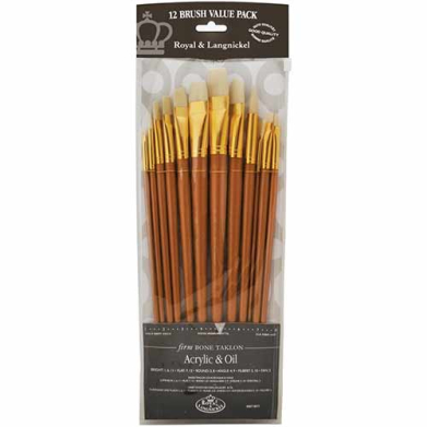 Royal Langnickel Bone Taklon Acrylic And Oil Brush Value Pack - 12pc