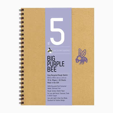 Big Purple Bee Gray Recycled Rough Sketch Journal- 9x12 (50shts)