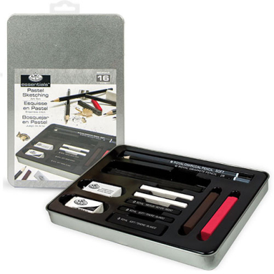 Royal Langnickel Medium Essentials Tin Box Pastel Sketching Art Set -16pc RSET-ART2301