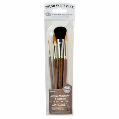 Royal Langnickel Gold Taklon Brush Value Pack With Mop- 4pc