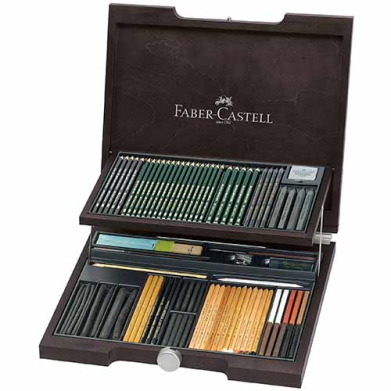 Faber Castell Pitt Monochrome Artist Drawing Set in Wooden Case - 85ct   FC112971