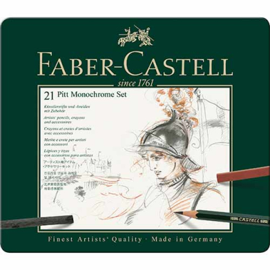 Faber Castell Pitt Monochrome Drawing Set in Metal Tin- 25ct