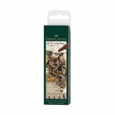 Faber Castell Pitt Artist Pens Wallet- Sepia (4ct) 167101