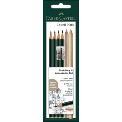 Faber Castell 9000 Graphite Pencil Sketching &  Accessories Set (Blistercard) FC800160