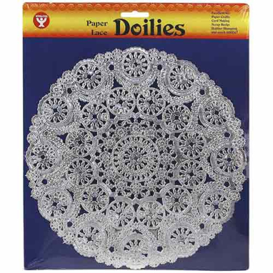 Hygloss 12" Silver Round Doilies- 24ct