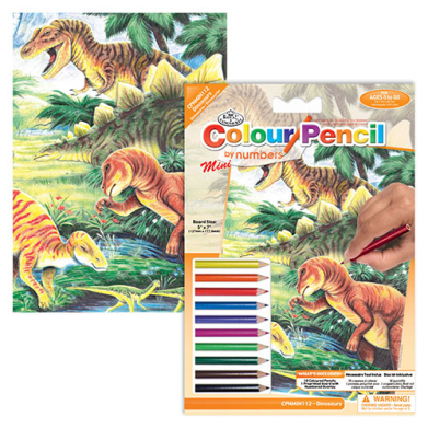 Colored Pencil By Number Mini Art Kit- Dinosaurs