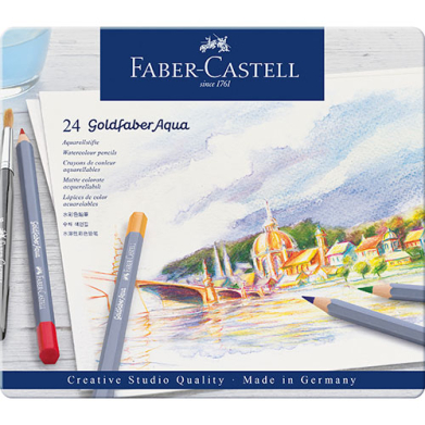 Faber Castell Creative Studio Goldfaber Aqua Watercolor Pencil Metal Tin- 24ct  FC114624