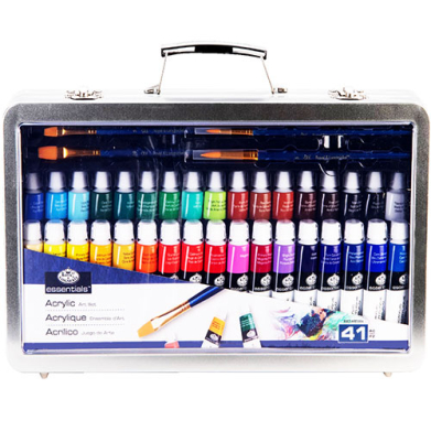 Royal Langnickel Essentials Large Clear Window Tin Box Acrylic Art Set - (41 Pieces) RSET-ART3004