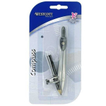 Westcott Silver Metal Compass w/ Wooden Pencil 14555