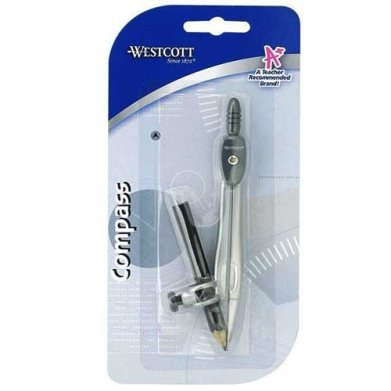 Westcott Silver Metal Compass w/ Wooden Pencil 14555