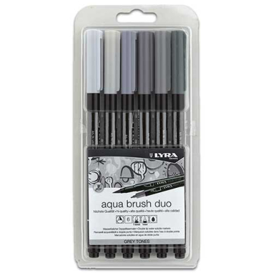 Lyra Aqua Brush Duo Marker 6ct Set Grey Tones  LYL6521063