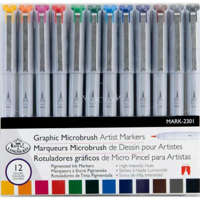 Royal Langnickel Graphic Illustration Microbrush Artist Marker Set - Assorted 12ct   MARK-2301