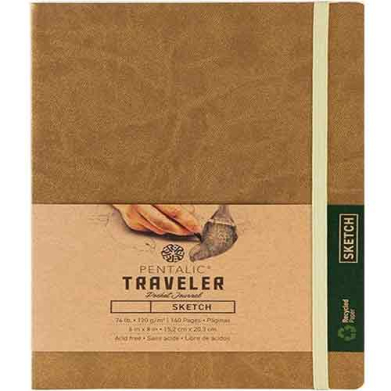 Pentalic Traveler Pocket Journal 6" x 8" - (160 Pages, 74lb) Ruled, Metallic Gold