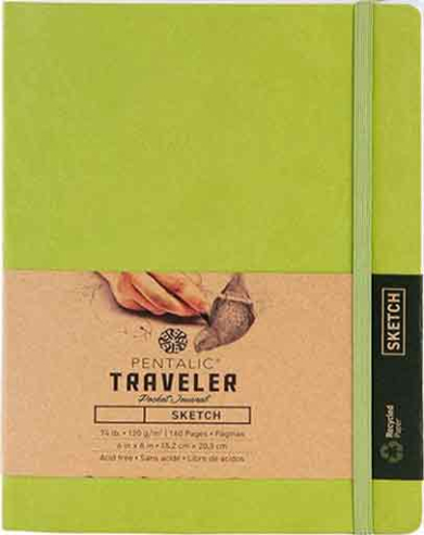Pentalic Traveler Pocket Journal 4" x 6" - (160 Pages, 74lb) Sketch, Olive Green