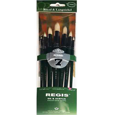 Royal Langnickel Regis Natural White Bristle Long Handle Brush Set- 7pc Rounds