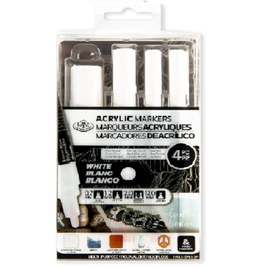 Royal Langnickel Acrylic Paint Marker Set - 4ct White Assorted Tips  MARK-2702