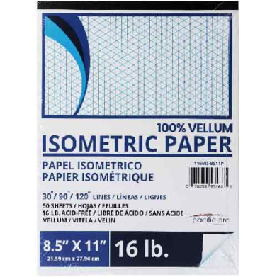 Pacific Arc Drafting Isometric Vellum Paper Pad 8.5"x11"  PA116VIS-8511P