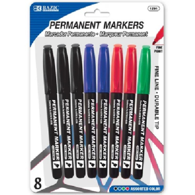 Bazic Fine Tip Assorted Permanent Markers w/ Pocket Clip (8/Pack)  BZ1291
