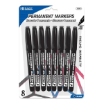 Bazic Fine Tip Black Permanent Markers w/ Pocket Clip (8/Pack) BZ1295