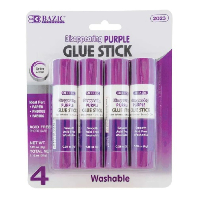 Bazic Washable Disappearing Medium Glue Sticks  -4pk (.28oz/8g)  BZ2023