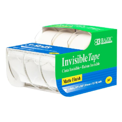 Bazic Invisible Tape with Dispenser  3pk 3/4"x1296"  BZ903
