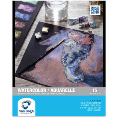 Royal Talens Van Gogh Watercolor Block Paper  9"x12" - Black Cold Press (15 Sheets, 140lb)   94178013
