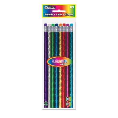 Bazic Metallic Laser Foil Pencils w/ Erasers  (8/pk)  BZ712