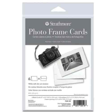 Strathmore Photo Mount Cards & Envelopes 5" x 6.875"  (6pk, 80lb) White with die cut photo window  ST205-185