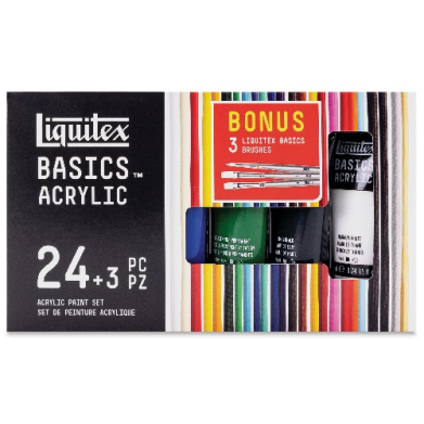 Liquitex Basics Acrylic 22ml Tube Set - 24ct + 3 Bonus Brushes