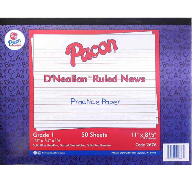 Pacon D'Nealian Ruled Newsprint Handwriting Practice Tablet 11" x 8 1/2" - (50 Sheets) Ruled PAC2676