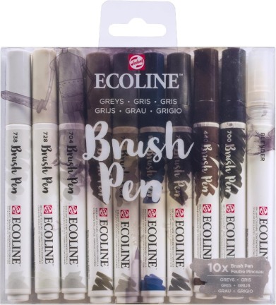 Royal Talens Ecoline Brush Pen Set of 10 Liquid Watercolor Pens –(10 Pack) Greys  11509805