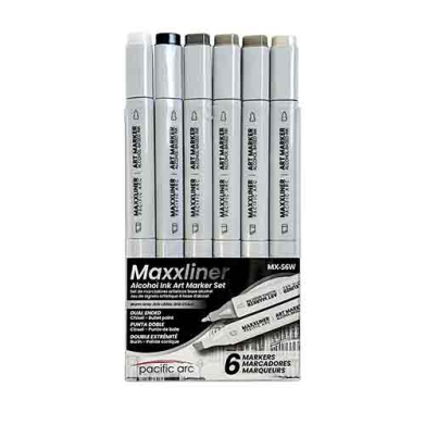 Pacific Arc Maxxliner Dual-tip Alcohol Marker Set 6cnt Warm Grays MX-S6W