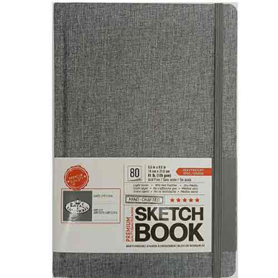 Royal & Langnickel Hardbound Grey Sketchbook 5.5x8.5, 81lbs, 80 sheets  ROYSKTGRY-58