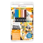 Tombow Dual Brush Pen Manga Set - 6pk Bird + Waterbrush   56245