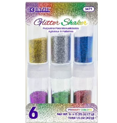 Bazic Glitter Shaker Set 6ct Assorted Colors  BZ3471