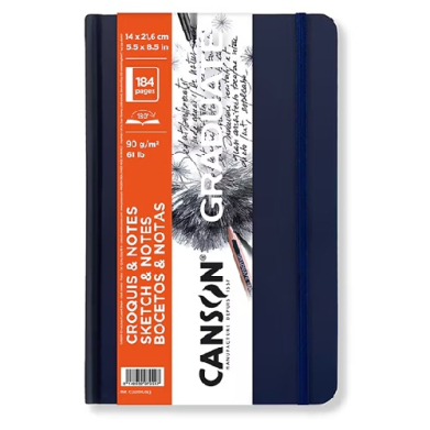Canson Graduate Sketch & Notes Blue Hard Cover Book 5.5" x 8.5"  (184 pages, 61lb)  CN31200L043