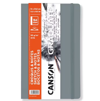 Canson Graduate Sketch & Notes Grey Soft Cover Book 5.5" x 8.5"  (184 pages, 61lb)  CN31200L047