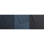 Three dark textured fabric swatches laid side by side in navy, blue-gray, and charcoal tones.