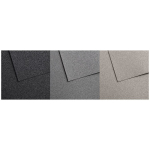 Three textured swatches in black, gray, and beige laid in a row, showcasing subtle surface textures.
