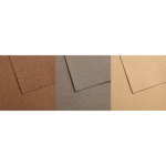 Three textured paper swatches in brown, gray, and tan arranged in a horizontal strip with overlapping corners.