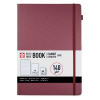 Maroon hardcover notebook with a red elastic band; label shows 140 g/m² paper and 160 pages
