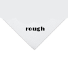 The word 'rough' in bold black letters on a white torn-paper shape.