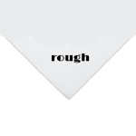 The word 'rough' in bold black letters on a white torn-paper shape.