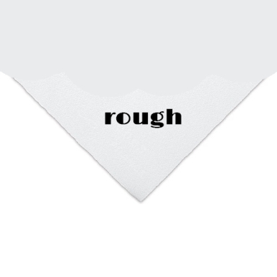 The word 'rough' in bold black letters on a white torn-paper shape.